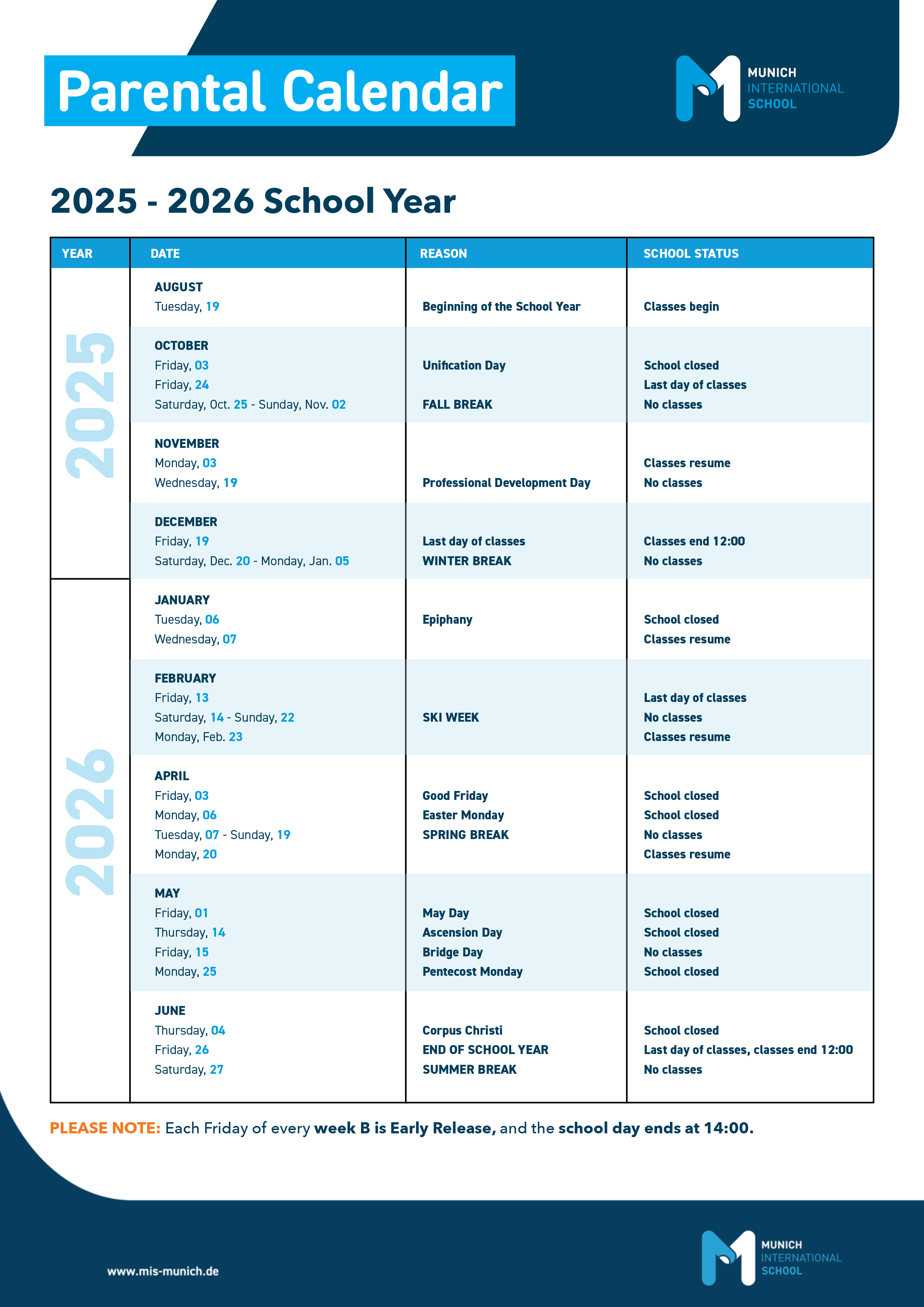 The Official Parent Calendar for 2024/25