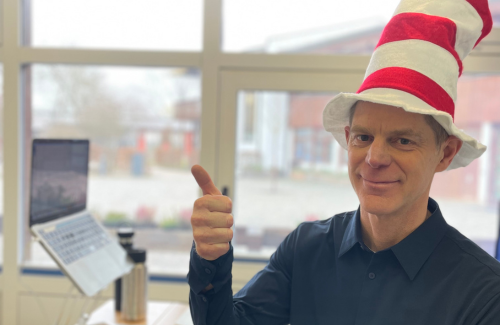 Meet David Freed, Junior School Principal, wearing his Dr. Seuss hat on Character Day